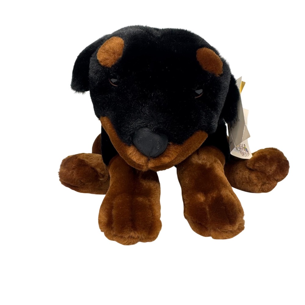 VTG Rottweiler Dog Plush Stuffie Black Tan Stuffed Animal 14 in Toys R Us